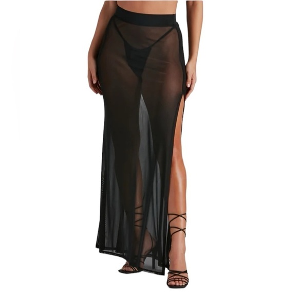 Dresses & Skirts - SHEER MESH GOTHIC LOLITA MAXI PLUSSE SKIRT Black Wide Waistband 2X Dark …